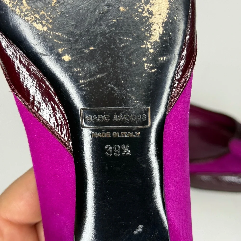 Marc Jacobs Women's Purple Suede Patent Bow Ballet Flats Made in Italy Size 39.5
